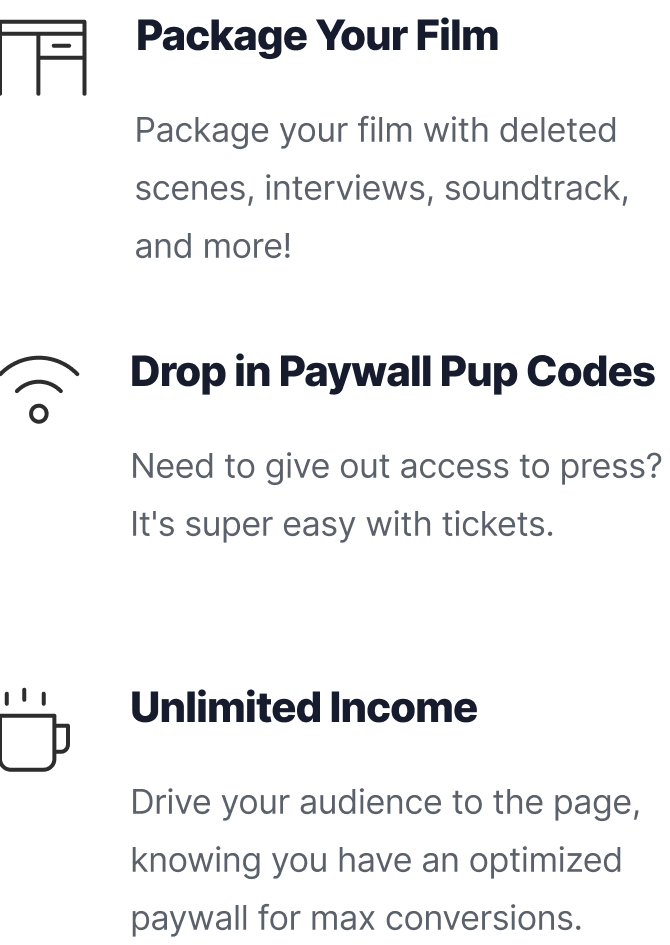 Shows a 3 step process at paywall pup
